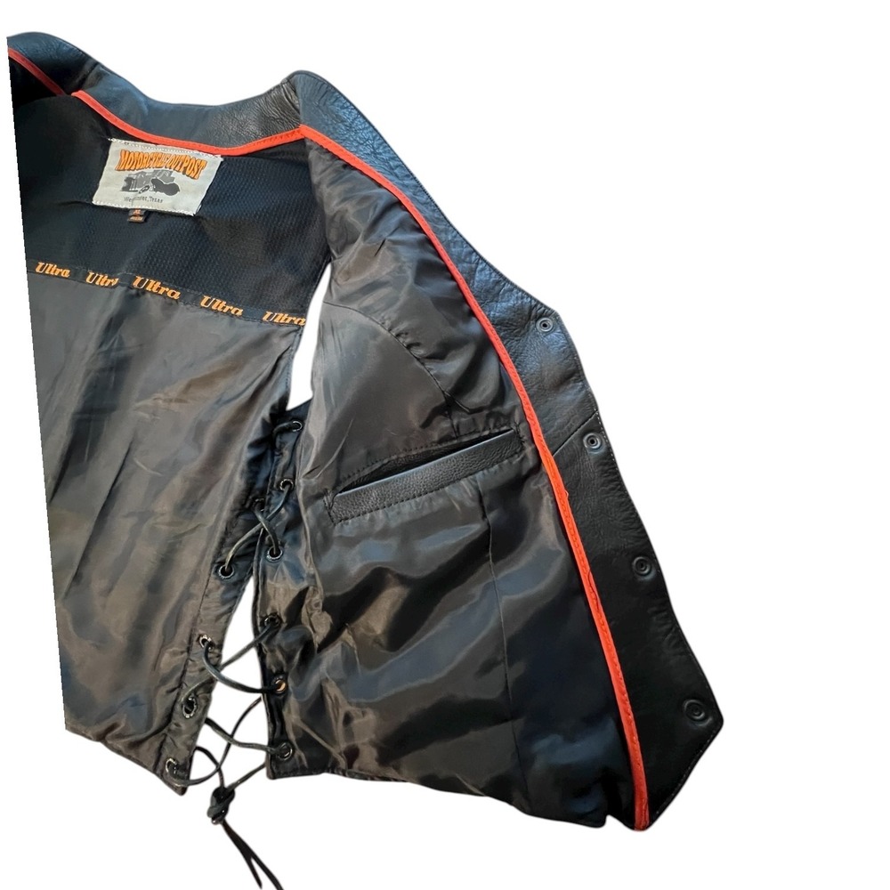 Motorcycle Outpost Biker Snap Front Side Lace Black Leather Vest Women (XL)‎ - Picture 10 of 16
